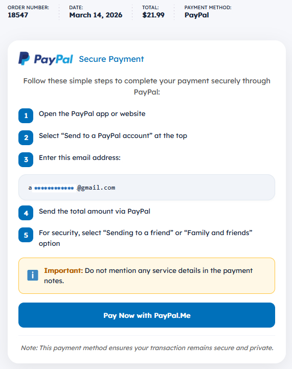 Order confirmation page